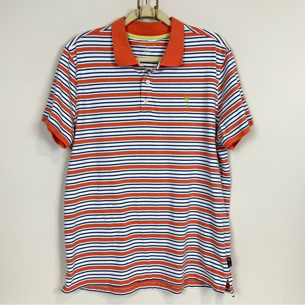 Margaritaville Orange Blue Striped Polo Shirt L
